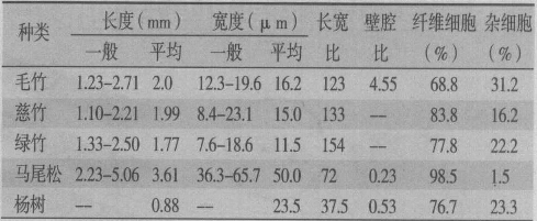 表1  幾種竹材與常用木材纖維形態(tài)對(duì)比